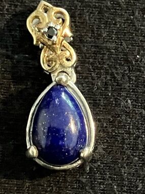Teardrop Lapis and Sterling Silver 925 Pendant Necklace - Deep Blue Stone
